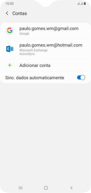Se a tela mostrar essa imagem, sua conta foi reconhecida e configurada automaticamente. Siga as instruções da tela para inserir mais informações e finalizar a configuração. Se a tela mostrar essa imagem, sua conta foi reconhecida e configurada automaticamente. Siga as instruções da tela para inserir mais informações e finalizar a configuração.