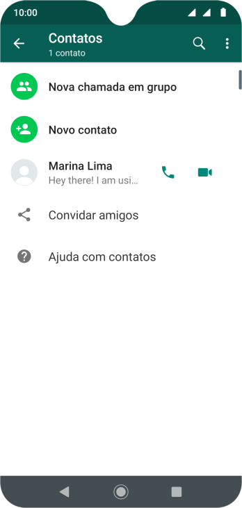 Pressione o ícone de busca, e digite as primeiras letras do nome do contato. Pressione o ícone de busca, e digite as primeiras letras do nome do contato.