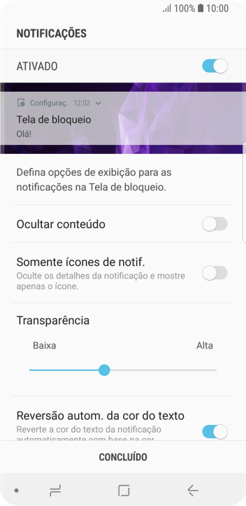 Pressione o indicador ao lado das configurações desejadas. Pressione o indicador ao lado das configurações desejadas.