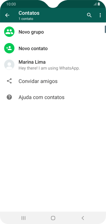 Pressione o ícone de busca, e digite as primeiras letras do nome do contato. Pressione o ícone de busca, e digite as primeiras letras do nome do contato.