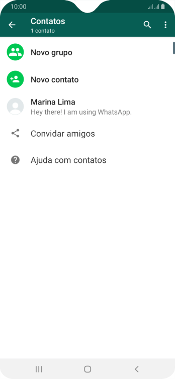 Pressione o ícone de busca, e digite as primeiras letras do nome do contato. Pressione o ícone de busca, e digite as primeiras letras do nome do contato.