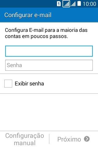 Pressione Senha e digite a senha da sua conta e-mail. Pressione Senha e digite a senha da sua conta e-mail.