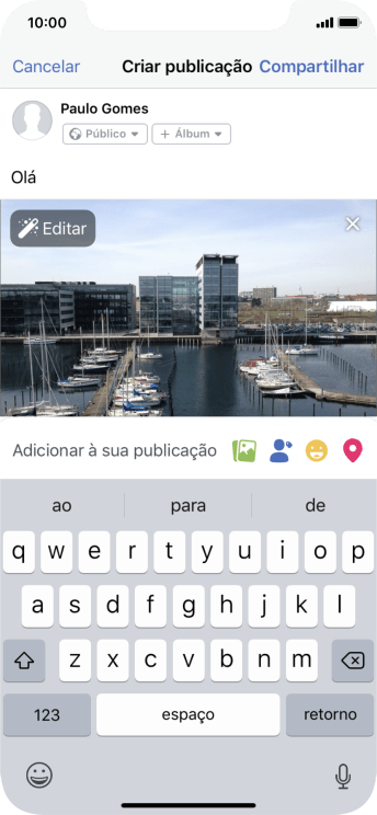 Digite o texto, e pressione Compartilhar. Digite o texto, e pressione Compartilhar.
