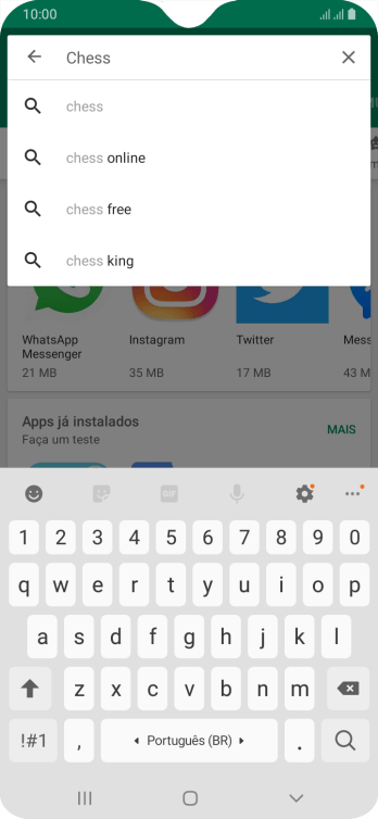 Insira o nome ou assunto do app desejado, e pressione o ícone de busca. Insira o nome ou assunto do app desejado, e pressione o ícone de busca.