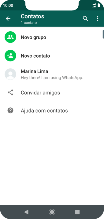 Pressione o ícone de busca, e digite as primeiras letras do nome do contato. Pressione o ícone de busca, e digite as primeiras letras do nome do contato.