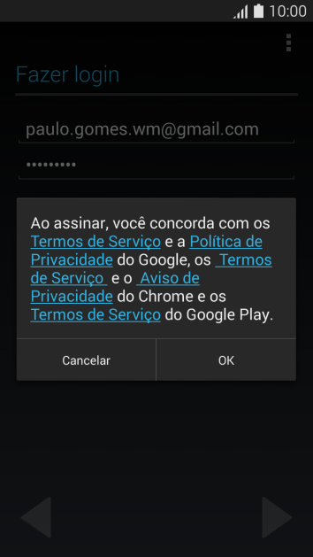 Pressione OK, e siga as indicações da tela para selecionar as configurações da sua conta Google. Pressione OK, e siga as indicações da tela para selecionar as configurações da sua conta Google.