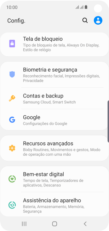 Pressione Contas e backup. Pressione Contas e backup.