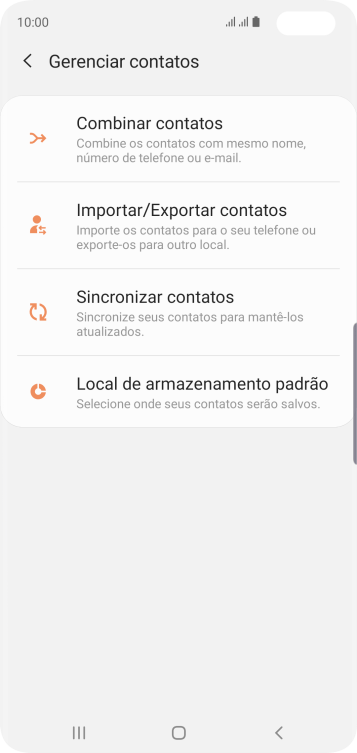 Pressione Importar/Exportar contatos. Pressione Importar/Exportar contatos.
