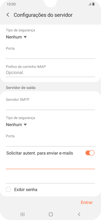 Pressione o campo da senha, e insira a senha do servidor de saída do seu provedor de e-mails. Pressione o campo da senha, e insira a senha do servidor de saída do seu provedor de e-mails.