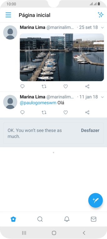 Pressione o ícone de novo tweet. Pressione o ícone de novo tweet.