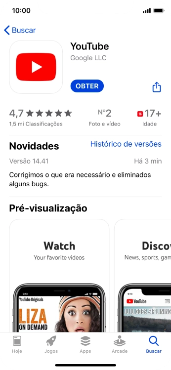 Pressione OBTER, e siga as indicações da tela para instalar o app. Pressione OBTER, e siga as indicações da tela para instalar o app.