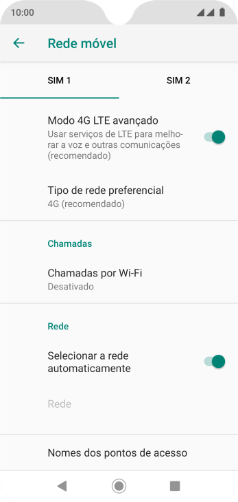 Pressione Nomes dos pontos de acesso. Pressione Nomes dos pontos de acesso.