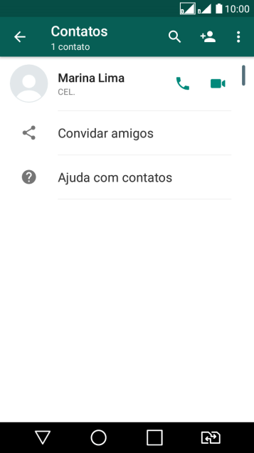 Pressione o ícone de busca, e digite as primeiras letras do nome do contato. Pressione o ícone de busca, e digite as primeiras letras do nome do contato.