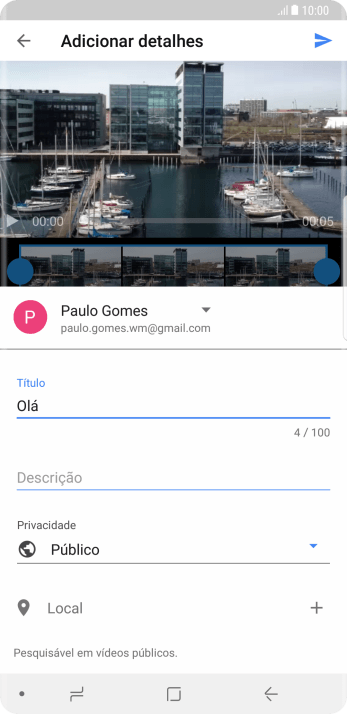 Escreva o texto desejado, e pressione o ícone de upload. Escreva o texto desejado, e pressione o ícone de upload.