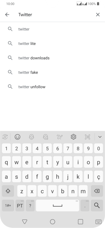 Digite Twitter e pressione o ícone de busca. Digite Twitter e pressione o ícone de busca.