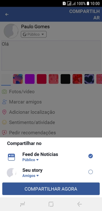 Pressione o campo ao lado das configurações desejadas. Pressione o campo ao lado das configurações desejadas.
