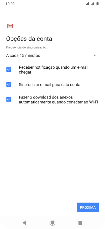 Se a tela mostrar essa imagem, sua conta foi reconhecida e configurada automaticamente. Siga as instruções da tela para inserir mais informações e finalizar a configuração. Se a tela mostrar essa imagem, sua conta foi reconhecida e configurada automaticamente. Siga as instruções da tela para inserir mais informações e finalizar a configuração.