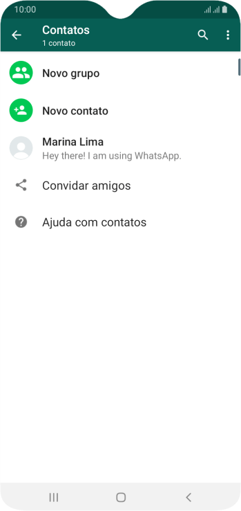 Pressione o ícone de busca, e digite as primeiras letras do nome do contato. Pressione o ícone de busca, e digite as primeiras letras do nome do contato.