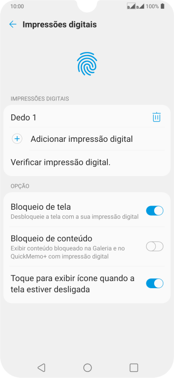 Pressione os indicadores ao lado das configurações desejadas para ativá-las ou desativá-las. Pressione os indicadores ao lado das configurações desejadas para ativá-las ou desativá-las.