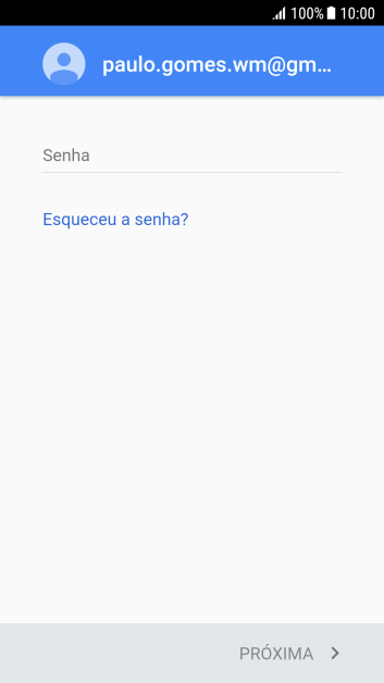 Pressione Senha, e digite a senha da sua conta Google. Pressione Senha, e digite a senha da sua conta Google.