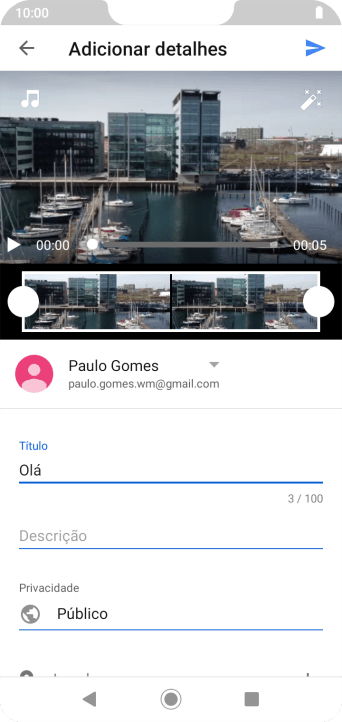 Escreva o texto desejado, e pressione o ícone de upload. Escreva o texto desejado, e pressione o ícone de upload.