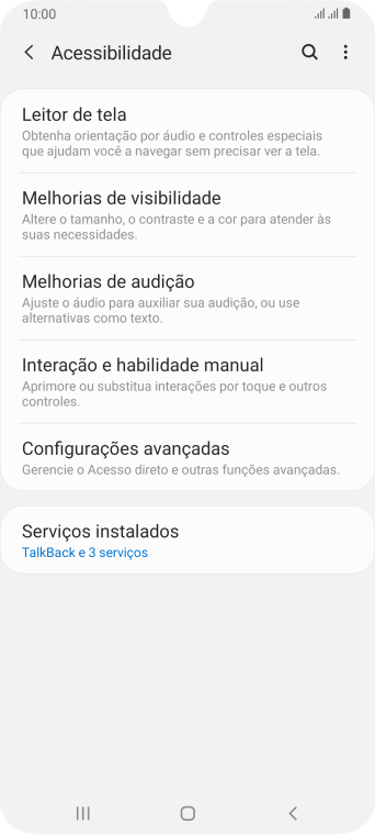 Pressione Serviços instalados. Pressione Serviços instalados.