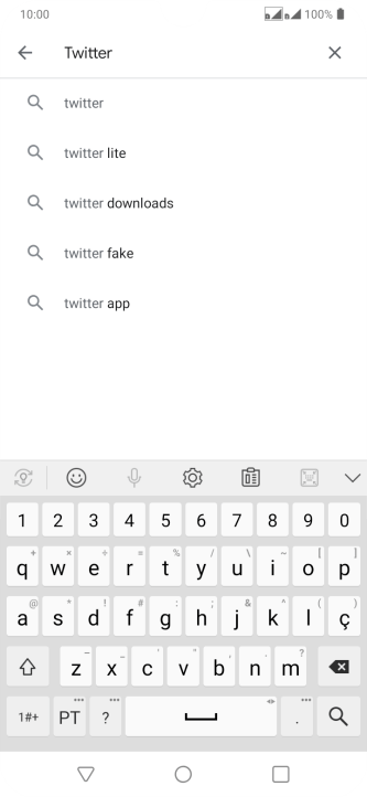 Digite Twitter e pressione o ícone de busca. Digite Twitter e pressione o ícone de busca.