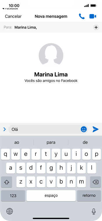 Escreva a mensagem desejada, e pressione o ícone de enviar. Escreva a mensagem desejada, e pressione o ícone de enviar.