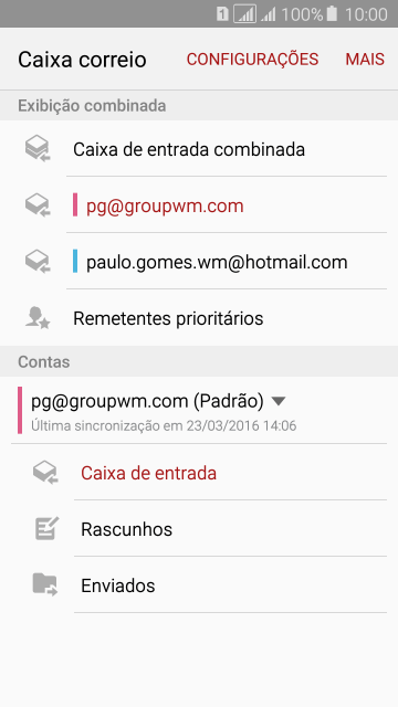Pressione a conta de e-mail desejada. Pressione a conta de e-mail desejada.