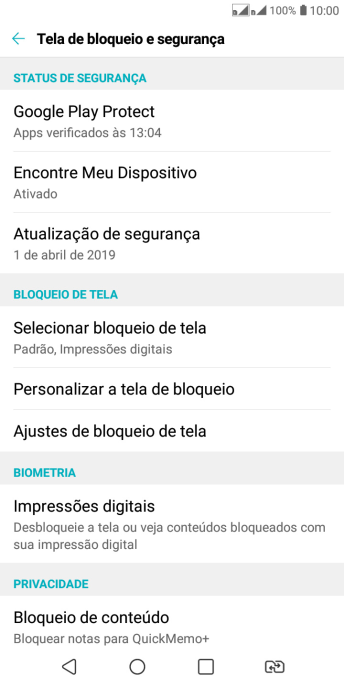 Pressione Selecionar bloqueio de tela, e digite o código de bloqueio atual. Pressione Selecionar bloqueio de tela, e digite o código de bloqueio atual.