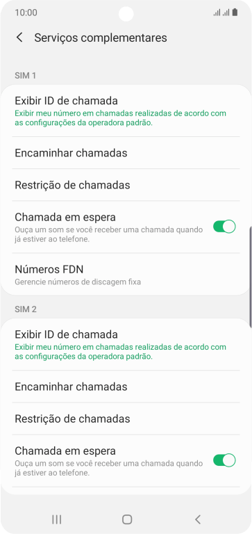 Pressione Restrição de chamadas abaixo do chip desejado. Pressione Restrição de chamadas abaixo do chip desejado.
