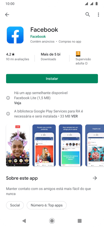 Pressione Instalar, e siga as indicações da tela para instalar o app. Pressione Instalar, e siga as indicações da tela para instalar o app.