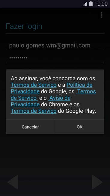 Pressione OK, e siga as indicações da tela para selecionar as configurações da sua conta Google. Pressione OK, e siga as indicações da tela para selecionar as configurações da sua conta Google.