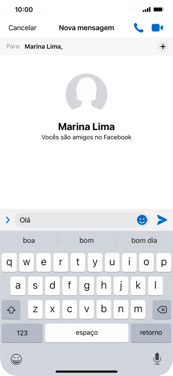 Escreva a mensagem desejada, e pressione o ícone de enviar. Escreva a mensagem desejada, e pressione o ícone de enviar.