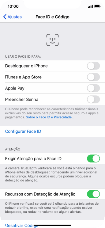 Pressione Desativar Código, e digite o código de bloqueio do celular. Pressione Desativar Código, e digite o código de bloqueio do celular.