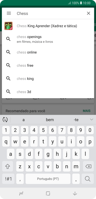 Insira o nome ou assunto do app desejado, e pressione o ícone de busca. Insira o nome ou assunto do app desejado, e pressione o ícone de busca.