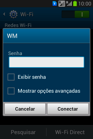 Digite a senha da sua conta da rede Wi-Fi, e pressione Conectar. Digite a senha da sua conta da rede Wi-Fi, e pressione Conectar.