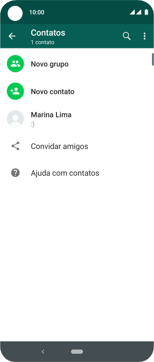 Pressione o ícone de busca, e digite as primeiras letras do nome do contato. Pressione o ícone de busca, e digite as primeiras letras do nome do contato.