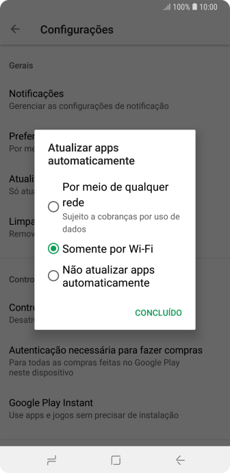 Para desativar a atualização automática de apps, você deve pressionar Não atualizar apps automaticamente. Para desativar a atualização automática de apps, você deve pressionar Não atualizar apps automaticamente.