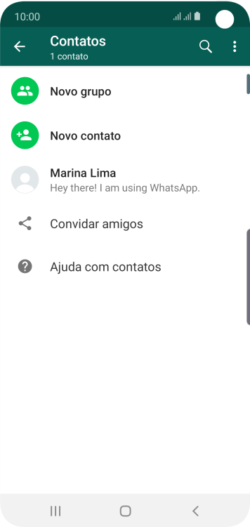 Pressione o ícone de busca, e digite as primeiras letras do nome do contato. Pressione o ícone de busca, e digite as primeiras letras do nome do contato.