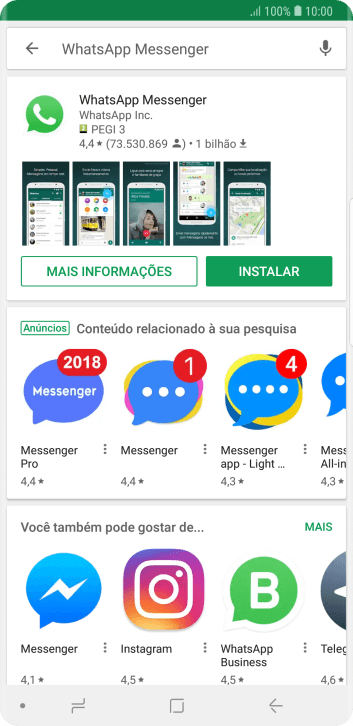Pressione WhatsApp Messenger. Pressione WhatsApp Messenger.