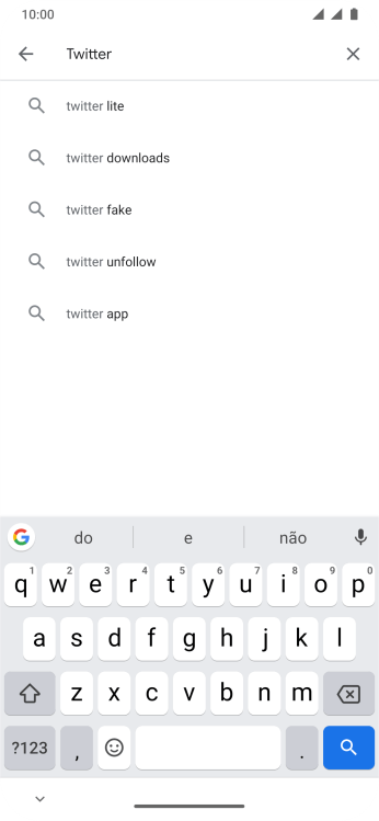 Digite Twitter e pressione o ícone de busca. Digite Twitter e pressione o ícone de busca.