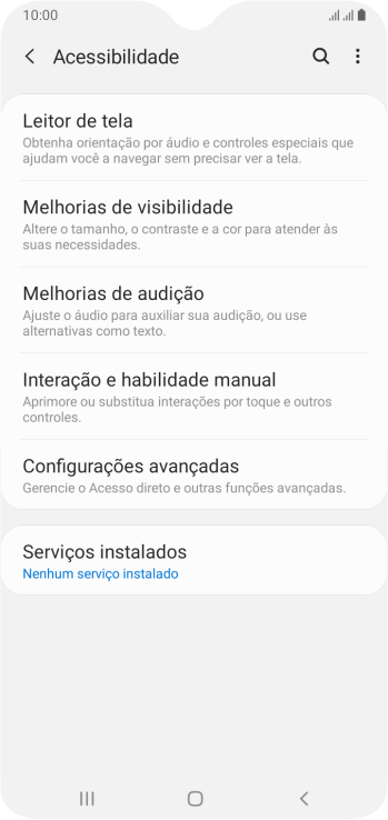 Pressione Serviços instalados. Pressione Serviços instalados.
