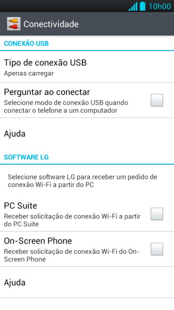 Pressione Tipo de conexão USB. Pressione Tipo de conexão USB.