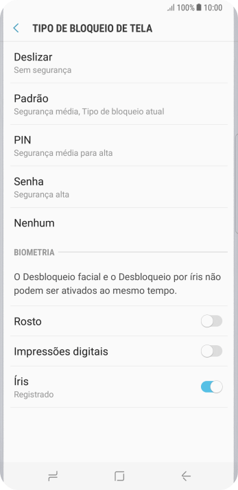 Pressione Nenhum, e siga as indicações da tela para desativar o código de bloqueio do celular. Pressione Nenhum, e siga as indicações da tela para desativar o código de bloqueio do celular.