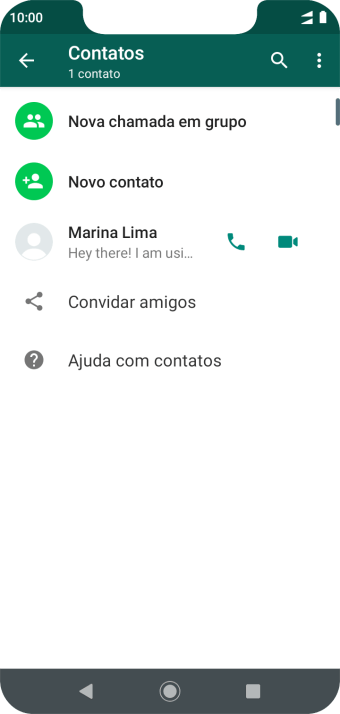 Pressione o ícone de busca, e digite as primeiras letras do nome do contato. Pressione o ícone de busca, e digite as primeiras letras do nome do contato.