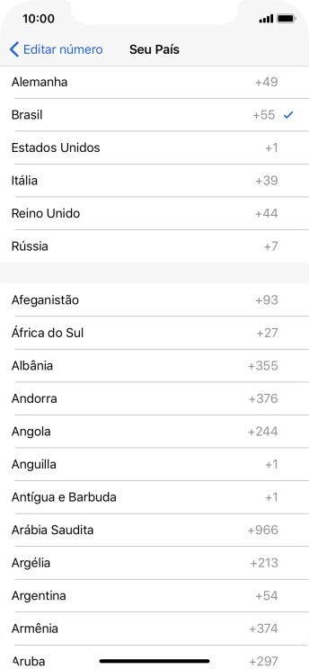 Pressione o país desejado. Pressione o país desejado.