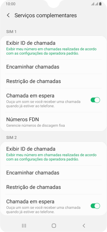 Pressione Restrição de chamadas abaixo do chip desejado. Pressione Restrição de chamadas abaixo do chip desejado.