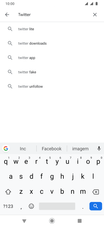 Digite Twitter e pressione o ícone de busca. Digite Twitter e pressione o ícone de busca.