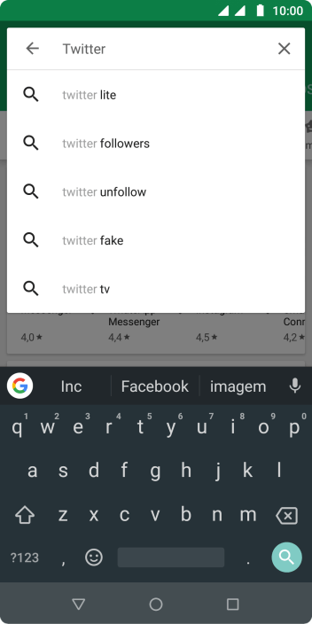 Digite Twitter e pressione o ícone de busca. Digite Twitter e pressione o ícone de busca.